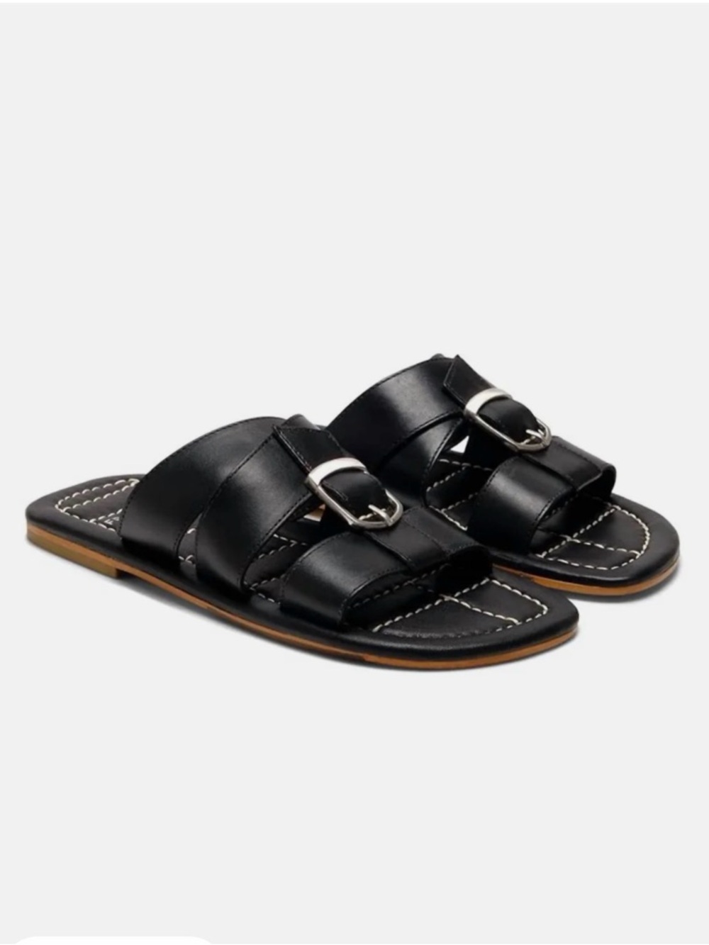 Free People Sloan Buckle Slide Sandals - Black Leather Slip On—Size 7.5 & 9 NWT